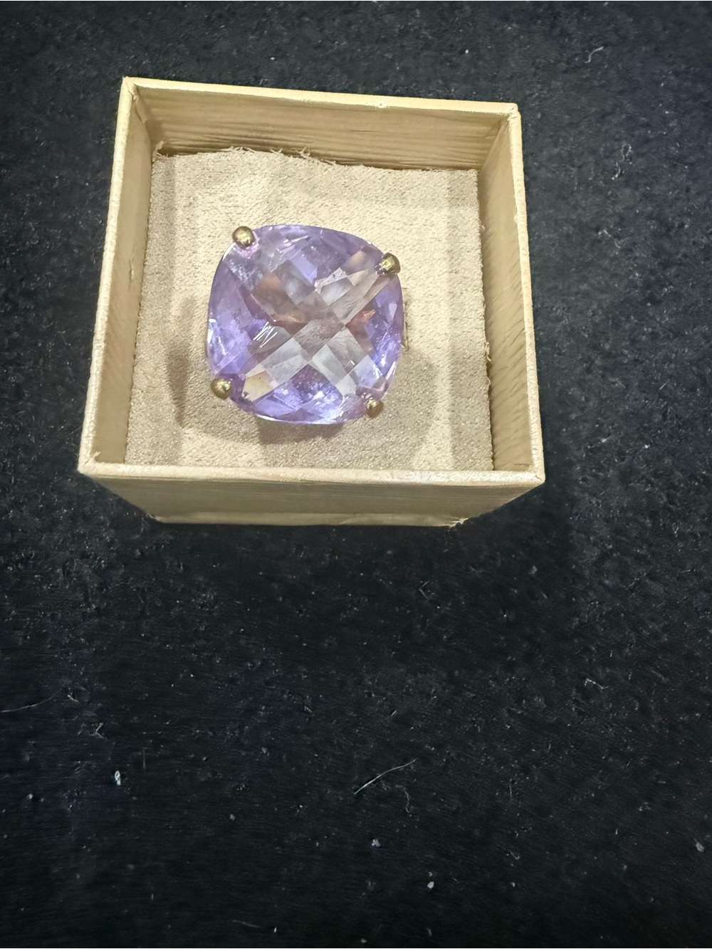 Source Unknown Lavender Cushion-Cut Crystal Ring with Gold Prongs